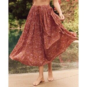 The Great. The Ripple Midi Skirt Floral Printed Beach Pull-On Cotton S-1 272242